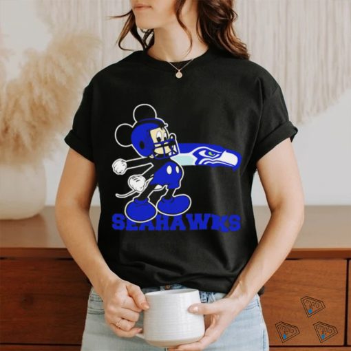 Awesome mickey Mouse cartoon NFL Seattle Seahawks football player helmet logo shirt