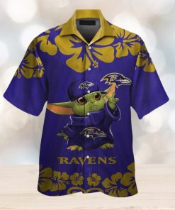 Baby Yoda Baltimore Ravens Hawaiian Short Sleeve Tropical Shirt