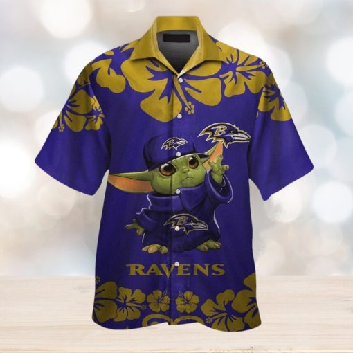 Baby Yoda Baltimore Ravens Hawaiian Short Sleeve Tropical Shirt