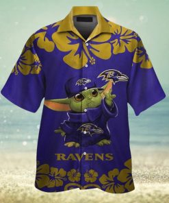 Baby Yoda Baltimore Ravens Hawaiian Short Sleeve Tropical Shirt