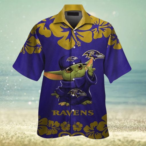 Baby Yoda Baltimore Ravens Hawaiian Short Sleeve Tropical Shirt