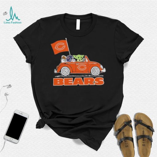 Baby Yoda Drive A Car Chicago Bears Football Flag Logo Shirt