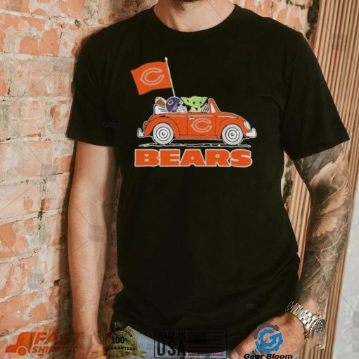 Baby Yoda Drive A Car Chicago Bears Football Flag Logo Shirt