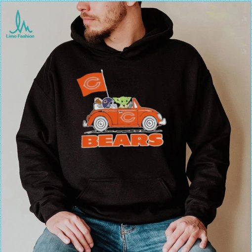 Baby Yoda Drive A Car Chicago Bears Football Flag Logo Shirt