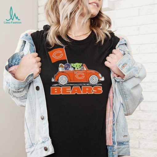 Baby Yoda Drive A Car Chicago Bears Football Flag Logo Shirt