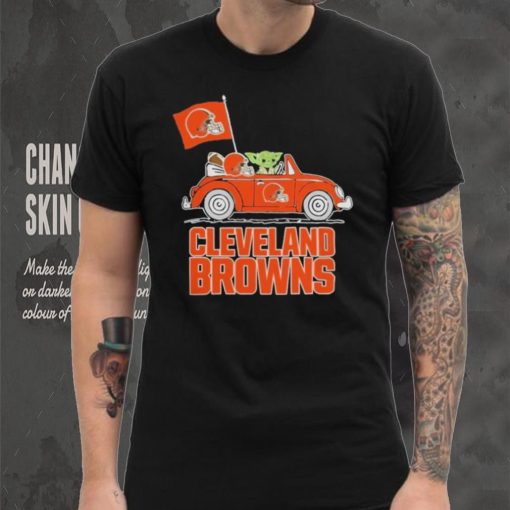 Baby Yoda Drive A Car Cleveland Browns Football Flag Logo Shirt
