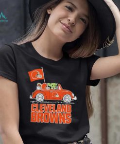 Baby Yoda Drive A Car Cleveland Browns Football Flag Logo Shirt