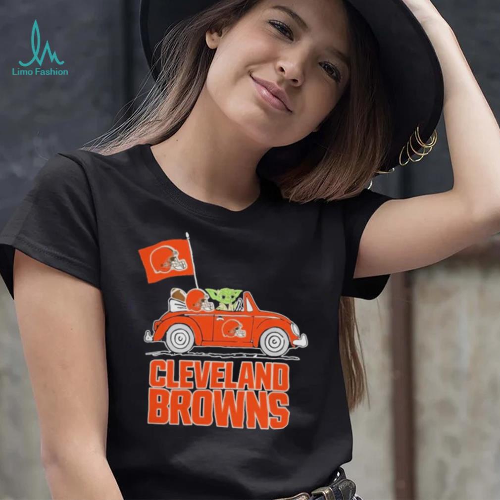 Baby Yoda Drive A Car Cleveland Browns Football Flag Logo Shirt Baby Yoda Drive A Car Cleveland Browns Football Flag Logo Shirt