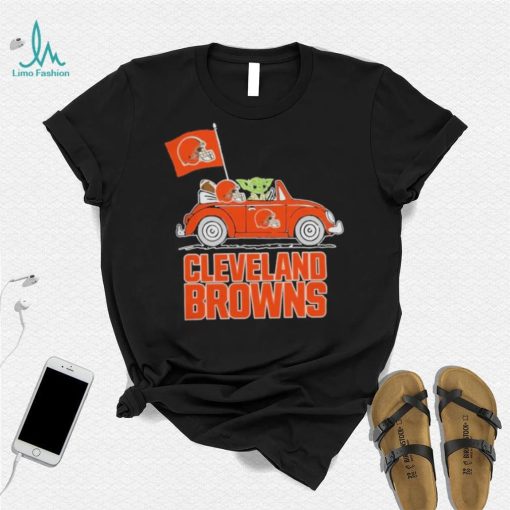 Baby Yoda Drive A Car Cleveland Browns Football Flag Logo Shirt