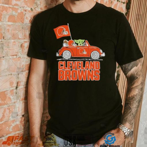 Baby Yoda Drive A Car Cleveland Browns Football Flag Logo Shirt
