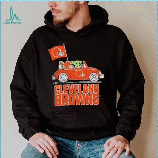 Baby Yoda Drive A Car Cleveland Browns Football Flag Logo Shirt
