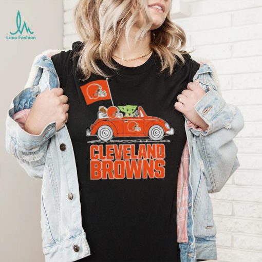 Baby Yoda Drive A Car Cleveland Browns Football Flag Logo Shirt