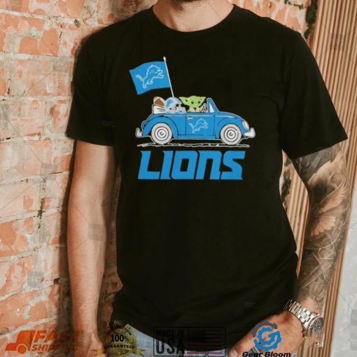 Baby Yoda Drive A Car Detroit Lions Football Flag Logo Shirt