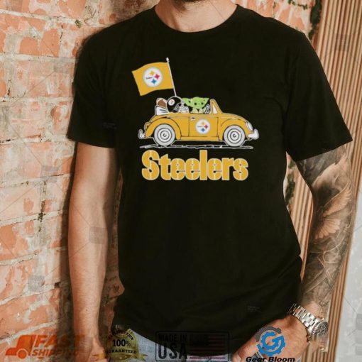 Baby Yoda Drive A Car Pittsburgh Steelers Football Flag Logo Shirt
