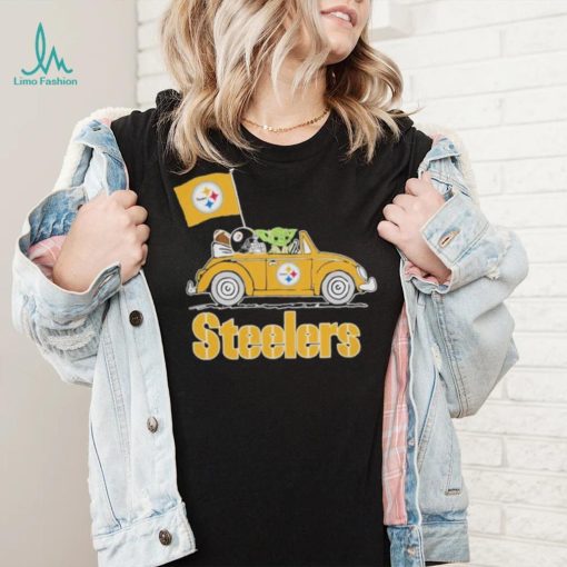 Baby Yoda Drive A Car Pittsburgh Steelers Football Flag Logo Shirt