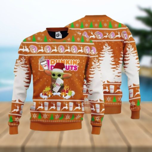 Baby Yoda Hug Dunkin’ Donuts Christmas Ugly Wool Sweater
