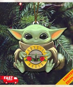 Baby Yoda Hug Guns N Roses Logo For Fans Christmas Tree Decorations 2023 Holiday Ornament