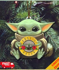 Baby Yoda Hug Guns N Roses Logo For Fans Christmas Tree Decorations 2023 Holiday Ornament