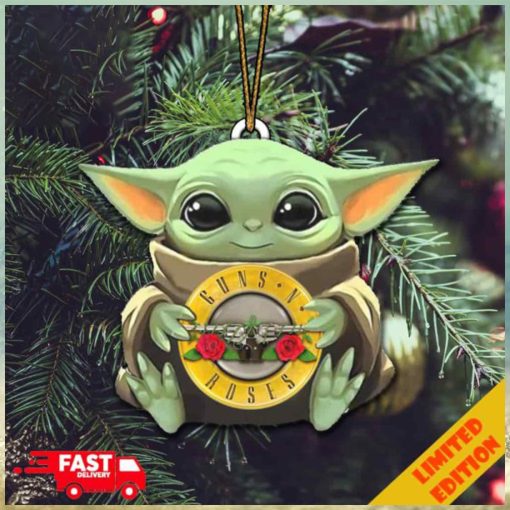 Baby Yoda Hug Guns N Roses Logo For Fans Christmas Tree Decorations 2023 Holiday Ornament