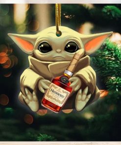 Baby Yoda Hug Hennessy For Whiskey Lovers 2023 Christmas Star Wars Gift Ornament