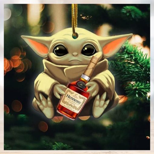 Baby Yoda Hug Hennessy For Whiskey Lovers 2023 Christmas Star Wars Gift Ornament