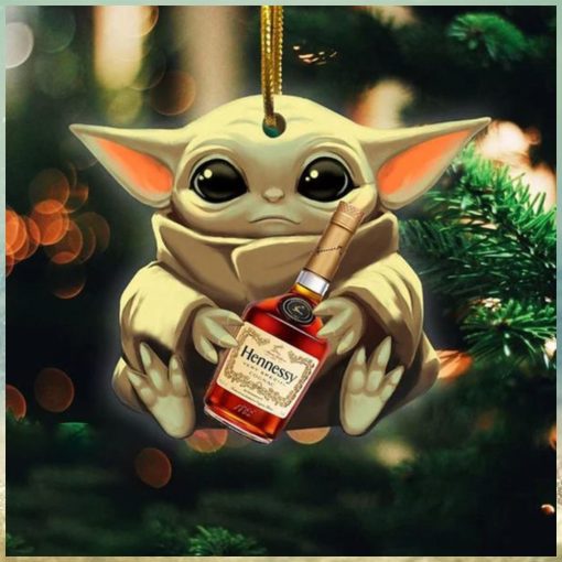 Baby Yoda Hug Hennessy For Whiskey Lovers 2023 Christmas Star Wars Gift Ornament