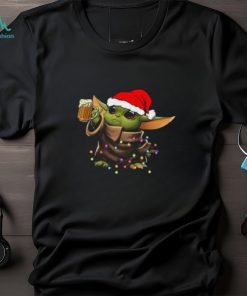 Baby Yoda With Santa Hat Drinking Beer for Christmas T Shirt