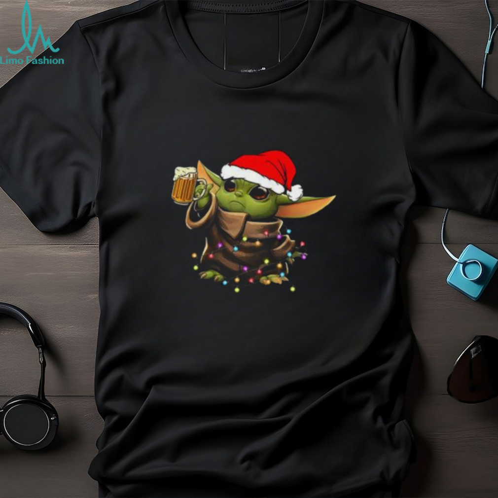 Baby Yoda With Santa Hat Drinking Beer for Christmas T Shirt Baby Yoda With Santa Hat Drinking Beer for Christmas T Shirt