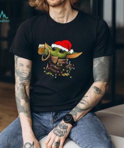 Baby Yoda With Santa Hat Drinking Beer for Christmas T Shirt
