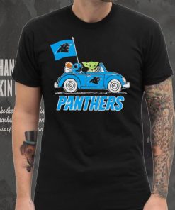 Baby Yoda drive a car Carolina Panthers football flag logo shirt