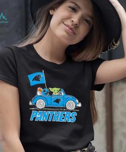 Baby Yoda drive a car Carolina Panthers football flag logo shirt