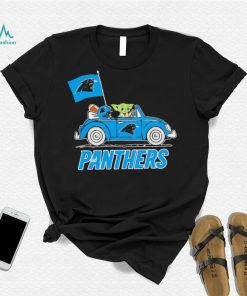 Baby Yoda drive a car Carolina Panthers football flag logo shirt