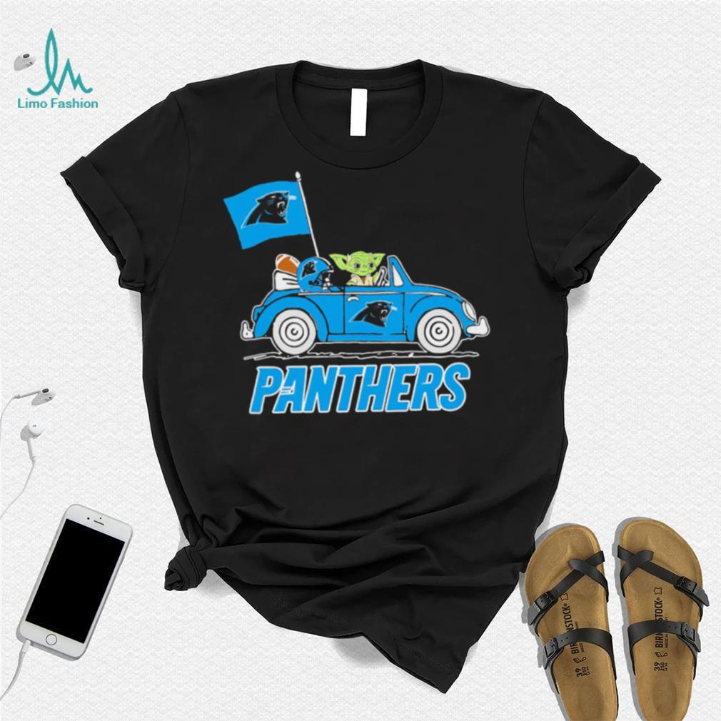 Baby Yoda drive a car Carolina Panthers football flag logo shirt Baby Yoda drive a car Carolina Panthers football flag logo shirt