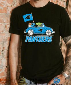 Baby Yoda drive a car Carolina Panthers football flag logo shirt