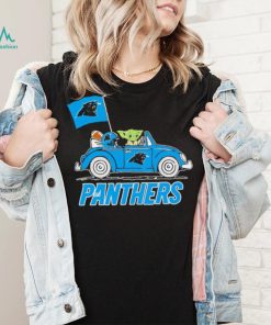 Baby Yoda drive a car Carolina Panthers football flag logo shirt
