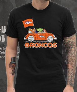 Baby Yoda drive a car Denver Broncos football flag logo shirt