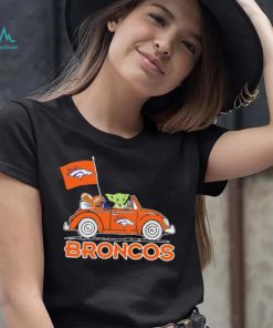 Baby Yoda drive a car Denver Broncos football flag logo shirt