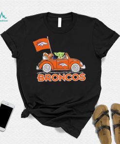 Baby Yoda drive a car Denver Broncos football flag logo shirt