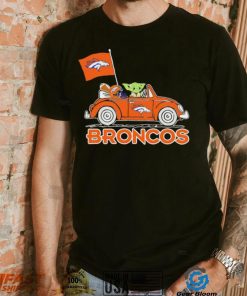 Baby Yoda drive a car Denver Broncos football flag logo shirt