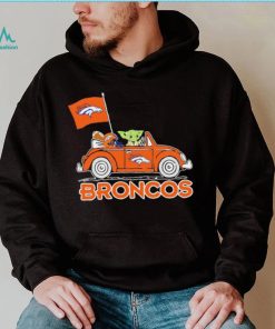 Baby Yoda drive a car Denver Broncos football flag logo shirt