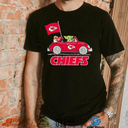 Baby Yoda drive a car Kansas City Chiefs football flag logo shirt