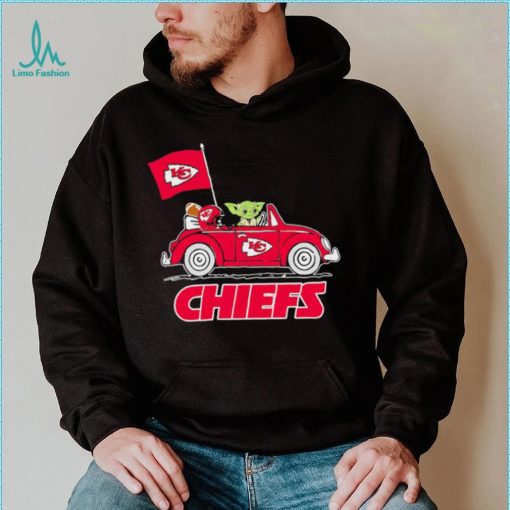 Baby Yoda drive a car Kansas City Chiefs football flag logo shirt