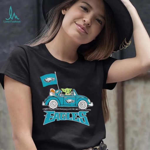 Baby Yoda drive a car Philadelphia Eagles football flag logo shirt