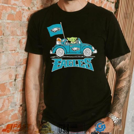 Baby Yoda drive a car Philadelphia Eagles football flag logo shirt