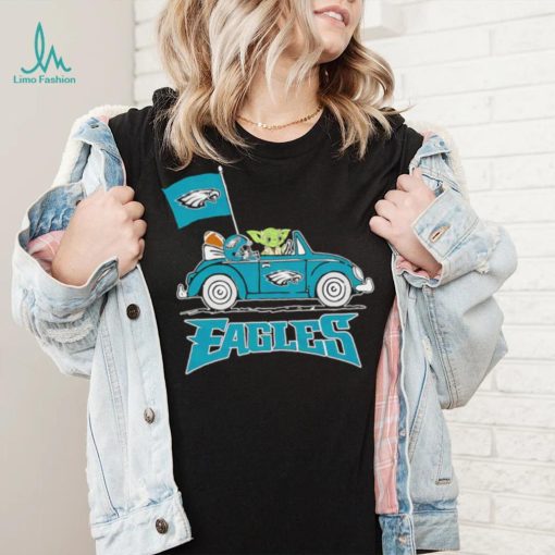 Baby Yoda drive a car Philadelphia Eagles football flag logo shirt