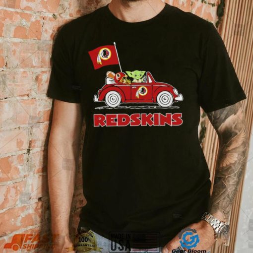 Baby Yoda drive a car Washington Redskins football flag logo shirt