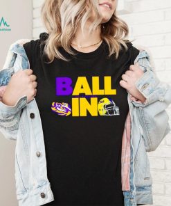 Ball in LSU Tigers logo helmet shirt