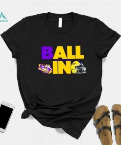 Ball in LSU Tigers logo helmet shirt