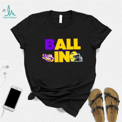 Ball in LSU Tigers logo helmet shirt