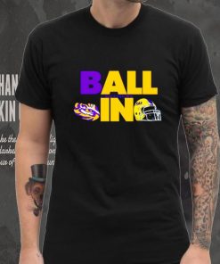 Ball in LSU Tigers logo helmet shirt